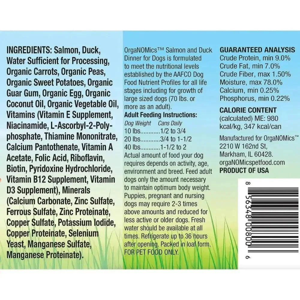 Evanger's OrgaNOMics Salmon & Duck Dinner Grain - Free Pate Wet Dog Food 12/12.5oz - Talis Us