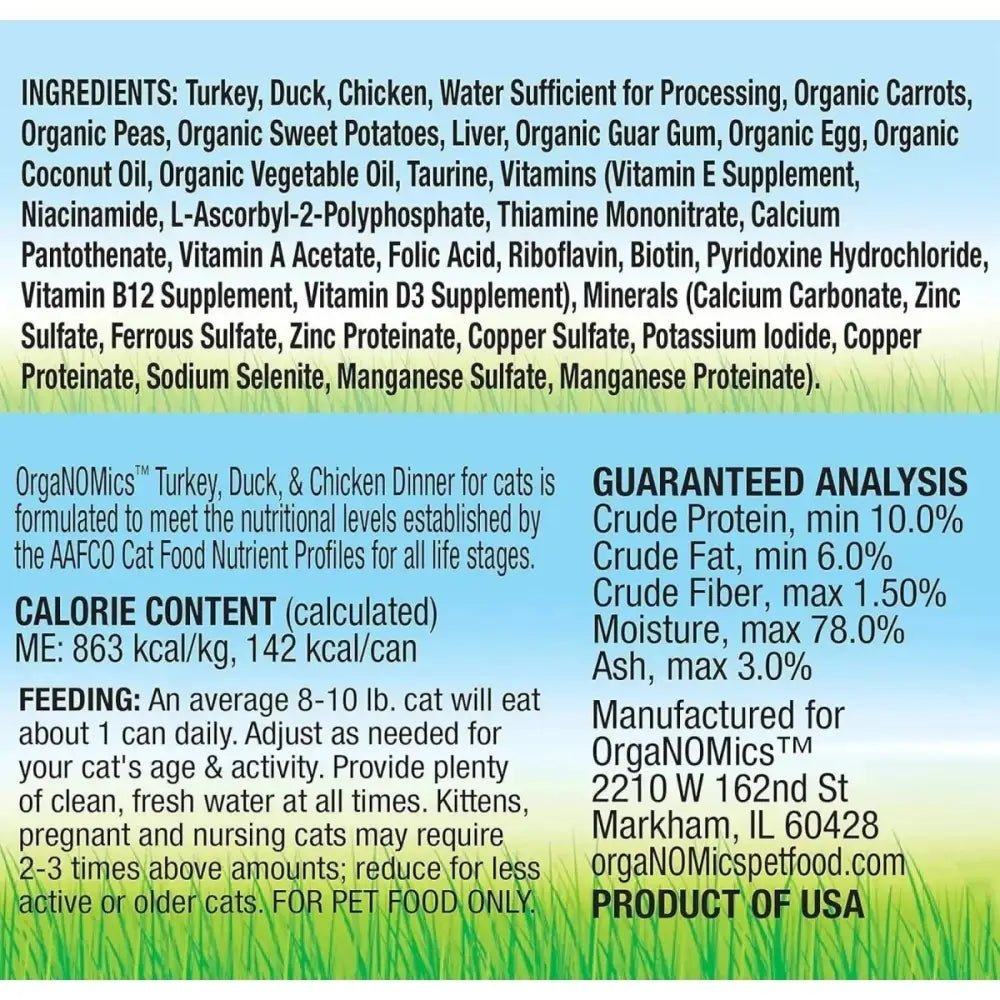 Evanger's OrgaNOMics Turkey & Chicken Dinner Grain - Free Pate Wet Cat Food 24/5.5oz - Talis Us