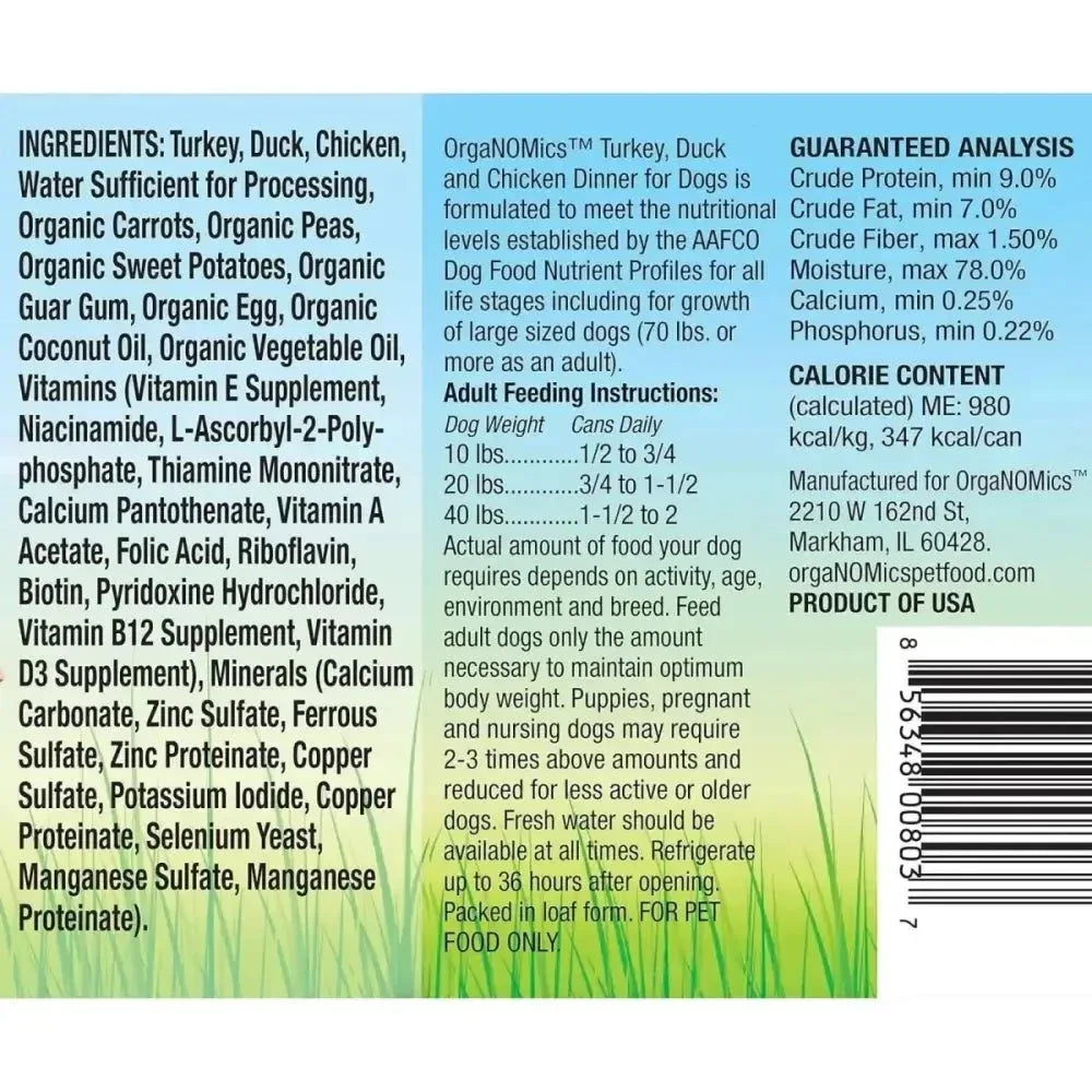 Evanger's OrgaNOMics Turkey, Duck & Chicken Dinner Grain - Free Pate Wet Dog Food 12/12.5oz - Talis Us
