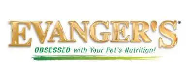 Evanger’s pet food logo with gold lettering and a green underline.