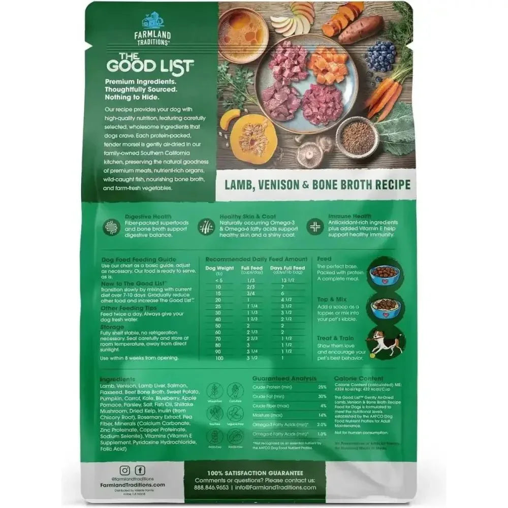 Farmland Traditions The Good List Gently Air Dried Lamb, Venison & Bone Broth Dog Food - Talis Us