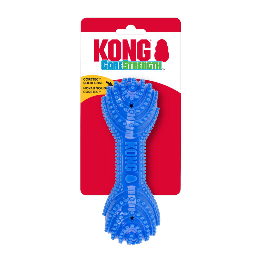 KONG Corestrength Dumbbell Dog Toy in blue, featuring textured grips and durable design for active play.