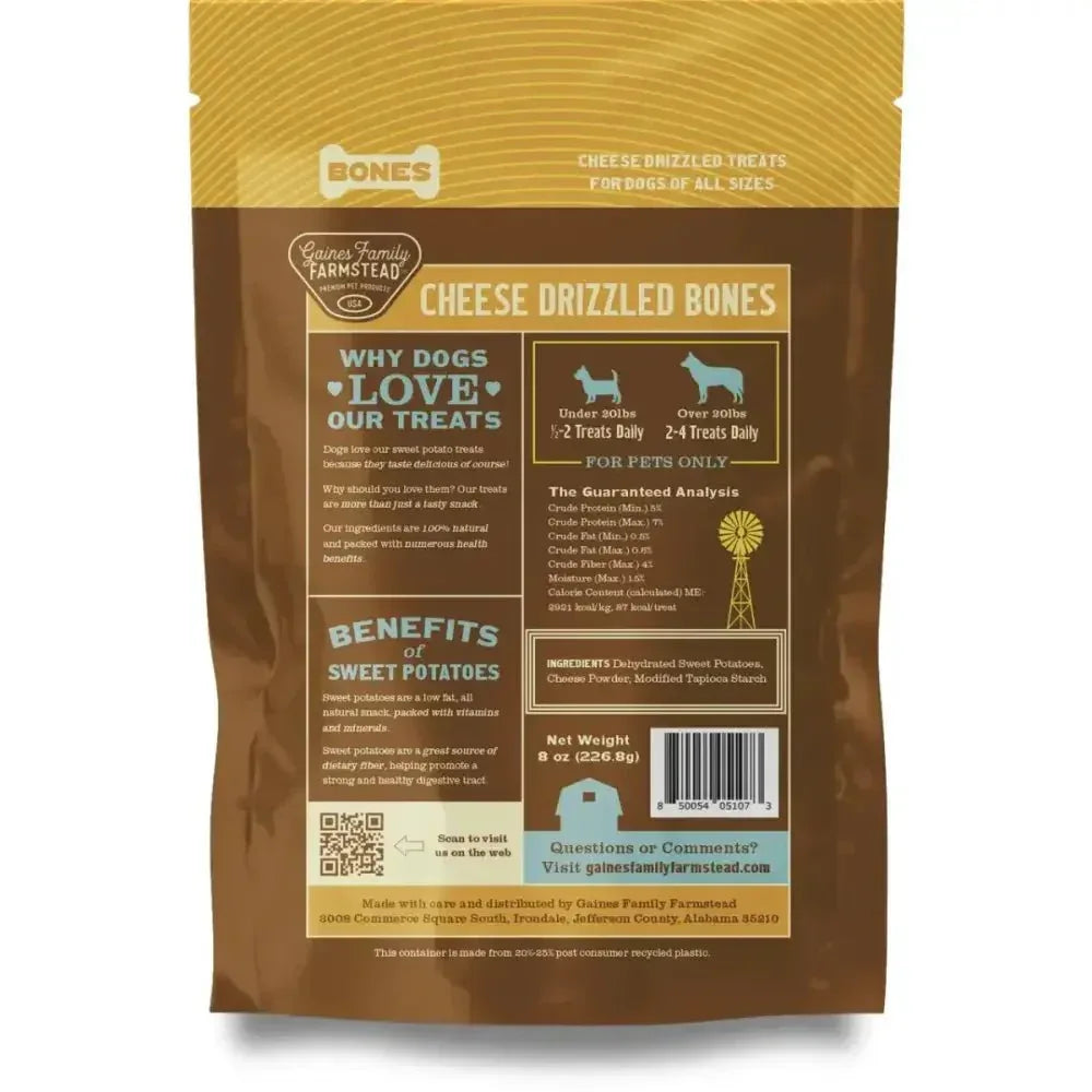 Gaines Family Farmstead Cheese Drizzled Sweet Potato Bones Dog Treats 8oz - Talis Us
