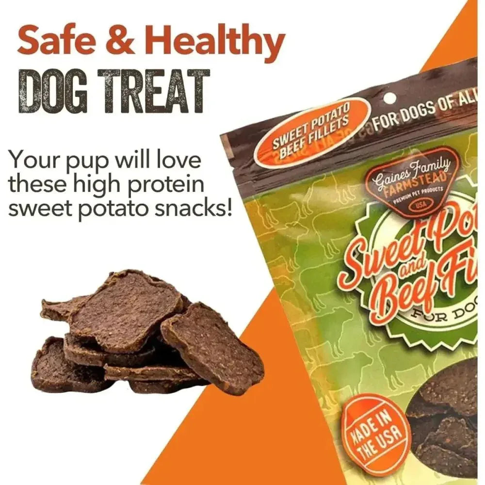 Gaines Family Farmstead Sweet Potato & Beef Fillets Grain - Free Dog Treats 8oz - Talis Us