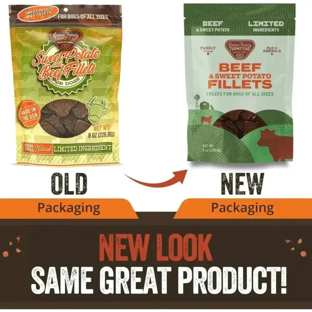Gaines Family Farmstead Sweet Potato & Beef Fillets Grain - Free Dog Treats 8oz - Talis Us