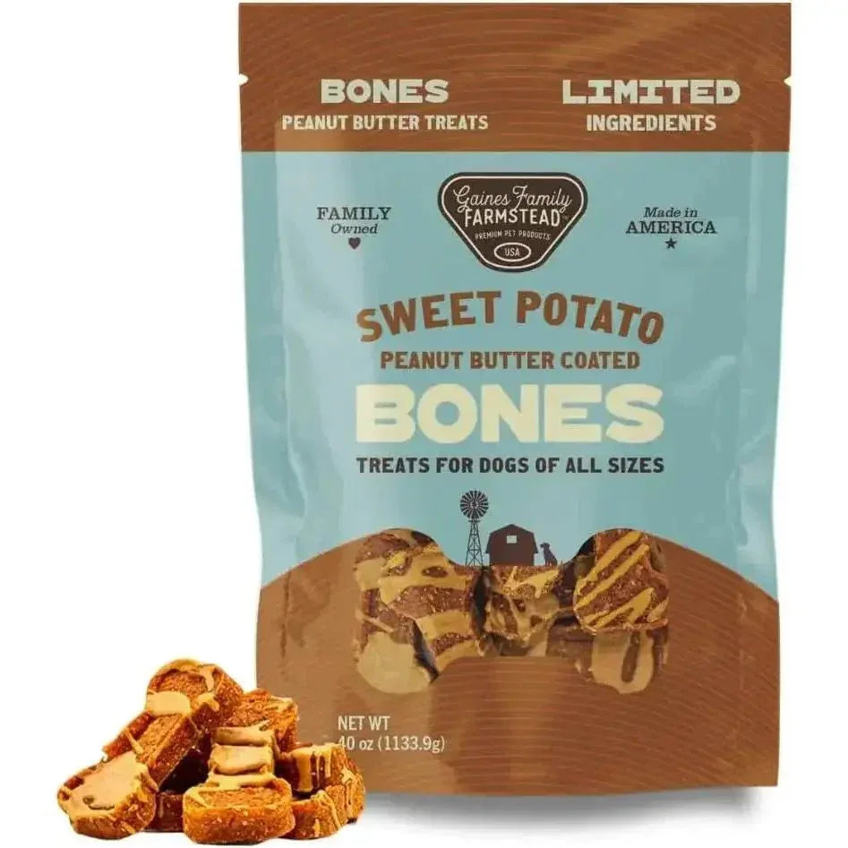 Gaines Family Farmstead Sweet Potato Peanut Butter Coated Bones Dog Treats - Talis Us