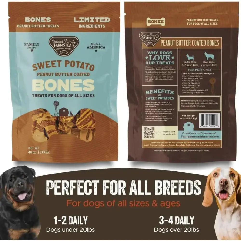 Gaines Family Farmstead Sweet Potato Peanut Butter Coated Bones Dog Treats - Talis Us