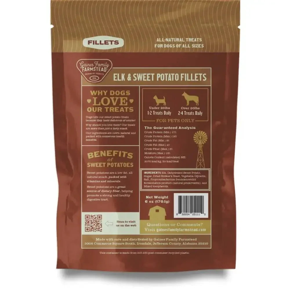 Gaines Family Sweet Potato & Elk Fillets Dog Treats 6oz - Talis Us