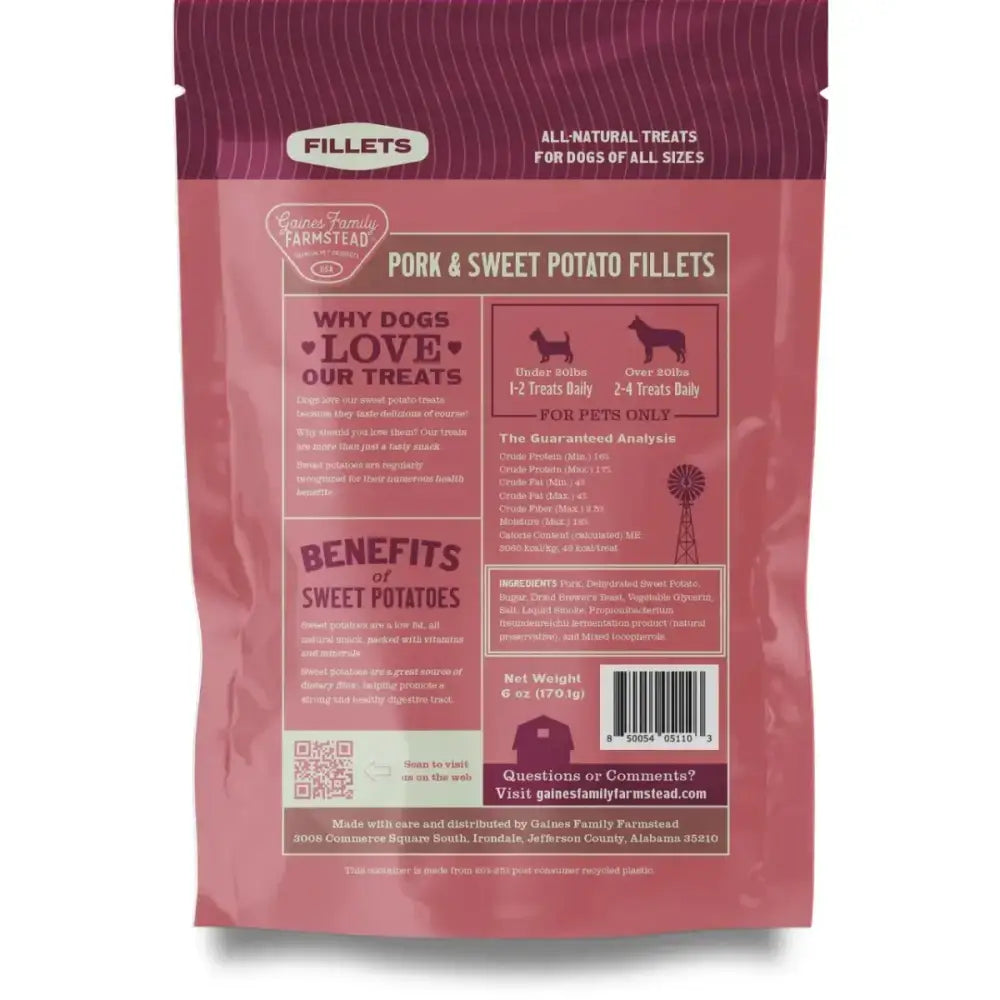 Gaines Family Sweet Potato & Pork Fillets Dog Treats 6oz - Talis Us