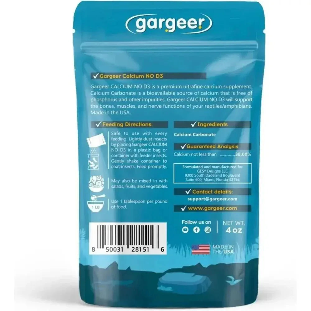 Gargeer Calcium Powder Reptile & Amphibian Supplement 4oz - Talis Us