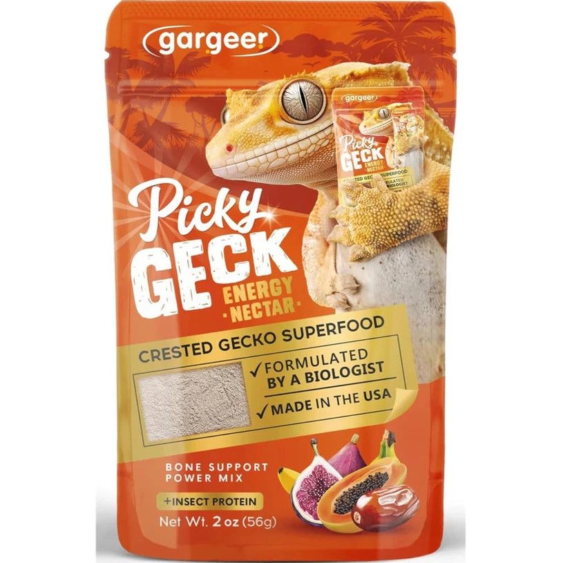 Gargeer crested gecko food in a 2 oz pouch with superfood and insect protein for optimal nutrition