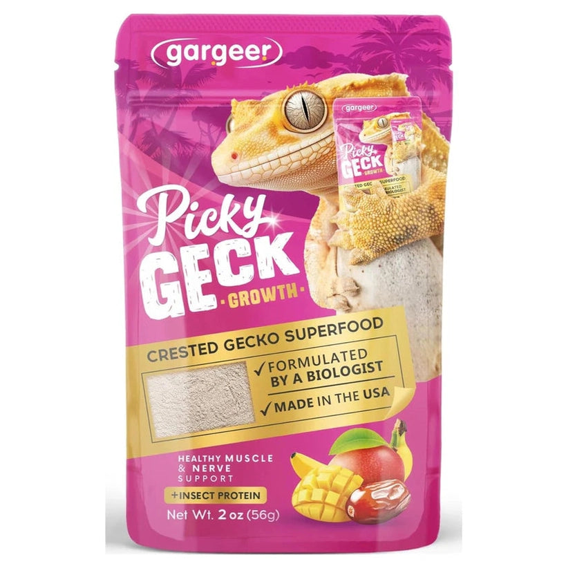 Gargeer Picky Geck Growth Crested Gecko Food in a 2 oz pouch for healthy muscle and nerve support