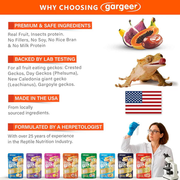 Gargeer crested gecko food with premium ingredients and lab-tested formula for healthy reptiles