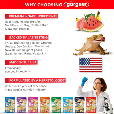 Gargeer crested gecko food with premium ingredients and lab-tested formulas for healthy reptiles