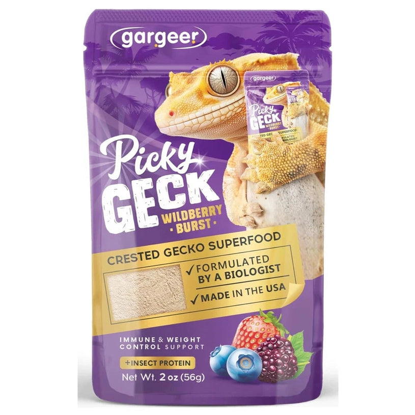 Gargeer Crested Gecko Food with wildberry flavor in a 2 oz pouch for gecko nutrition