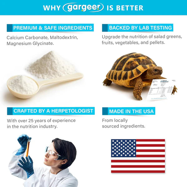 Gargeer reptile mineral supplement featuring premium ingredients and benefits for reptile health