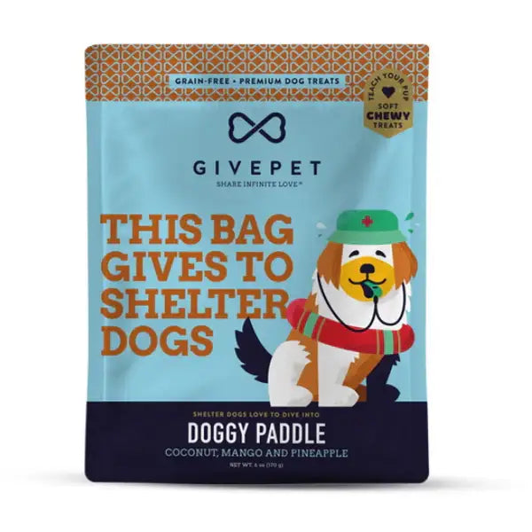 GivePet Doggy Paddle training treats with coconut, mango and pineapple for healthy dog rewards