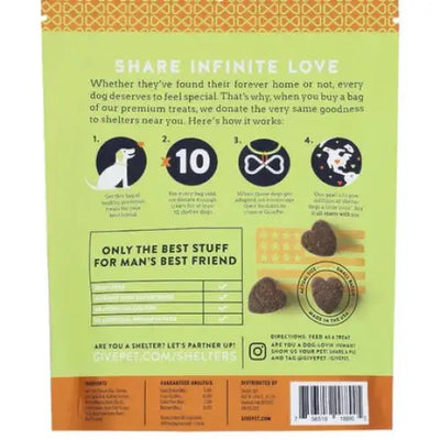 GivePet soft and chewy dog training treats in a resealable bag promoting shelter donations