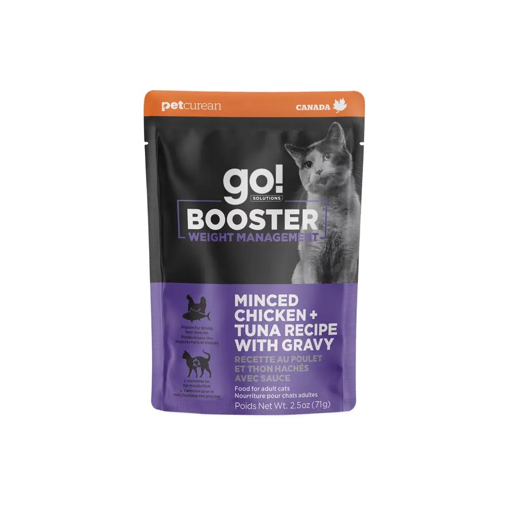 Go! Solutions Booster Weight Management Minced Chicken & Tuna with Gravy Wet Cat Food 24ea/2.5 oz - Talis Us