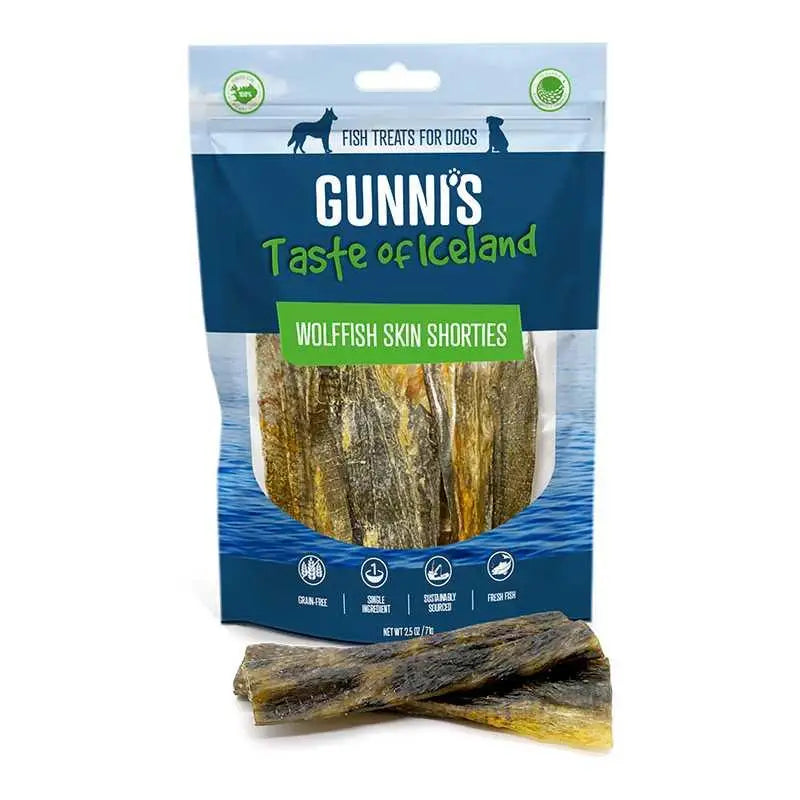 Gunni's Omega Rich Wolffish Skin Shorties Dog Treats - Talis Us