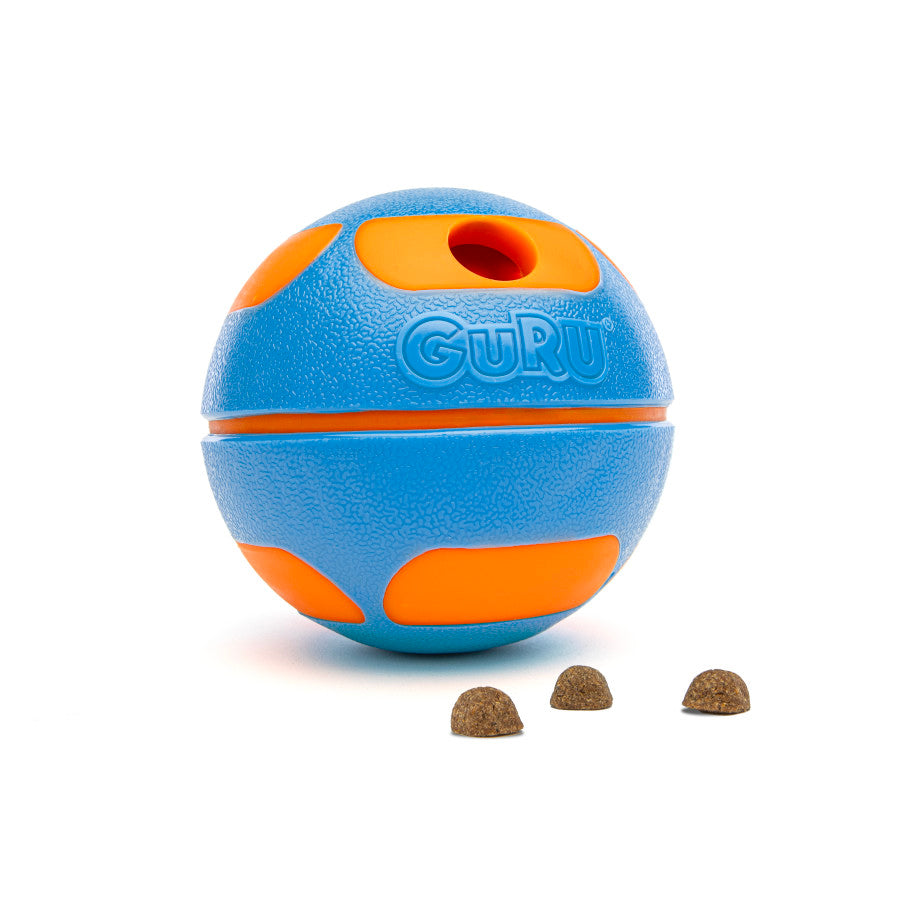 GURU blue and orange Slow Feeder Dog Toys ball with treats for engaging playtime for dogs