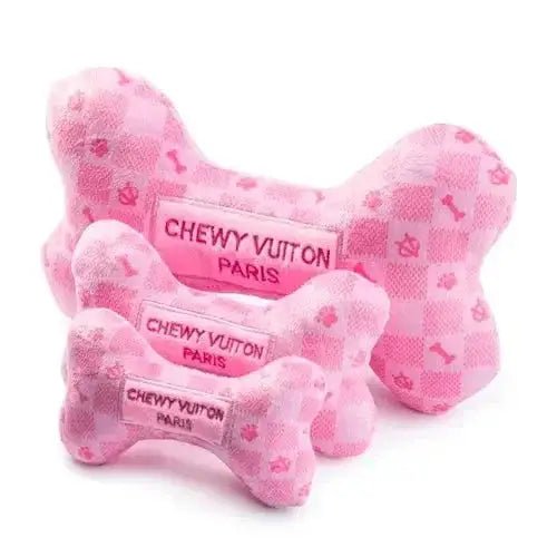 Haute Diggity Dog Pink Checker Chewy Vuiton Bone Plush Dog Toy - Talis Us