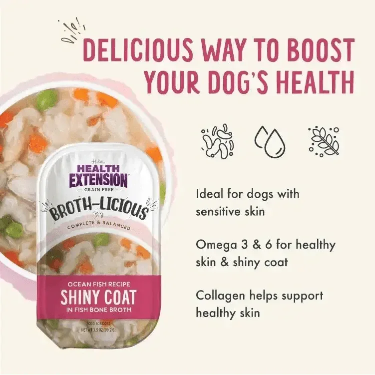 Health Extension Broth - Licious Ocean Fish in Bone Broth Shiny Coat Wet Dog Food 12ea/3.5 oz - Talis Us