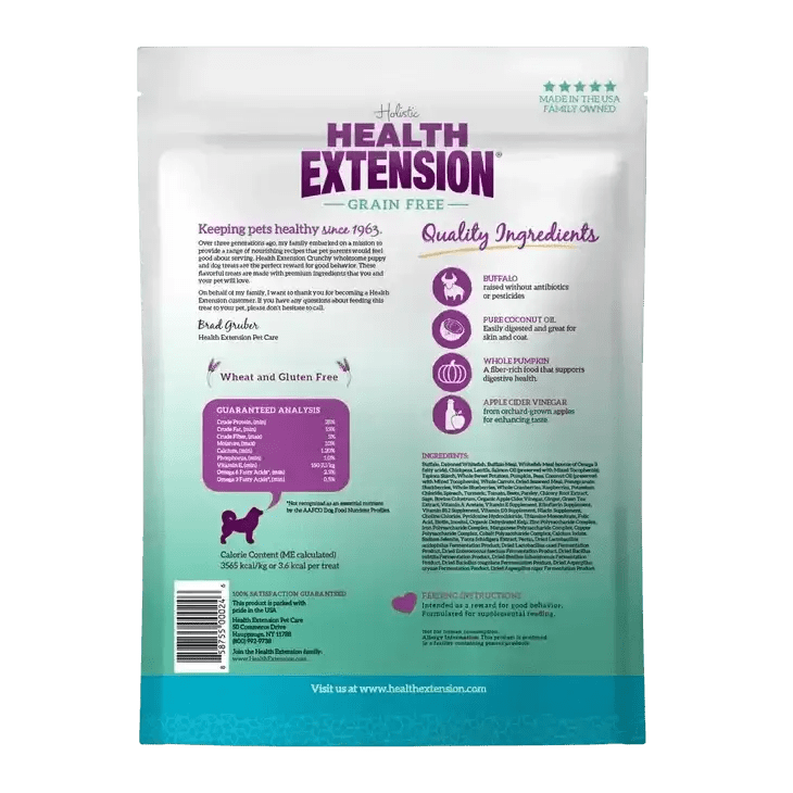 Health Extension Crunchy Heart Shaped Small Buffalo Dog Treats - Talis Us