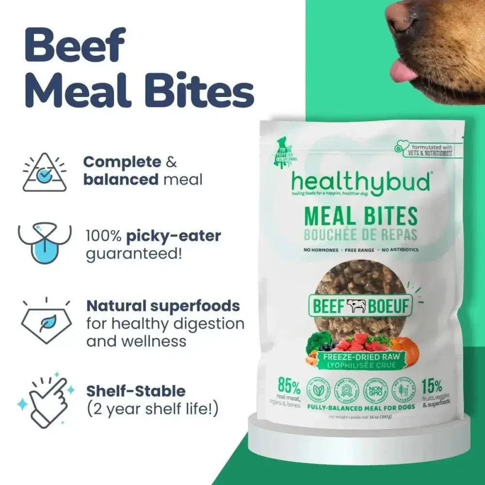 Healthybud Beef Meal Bites Freeze - Dried Dog Food 14Oz - Talis Us