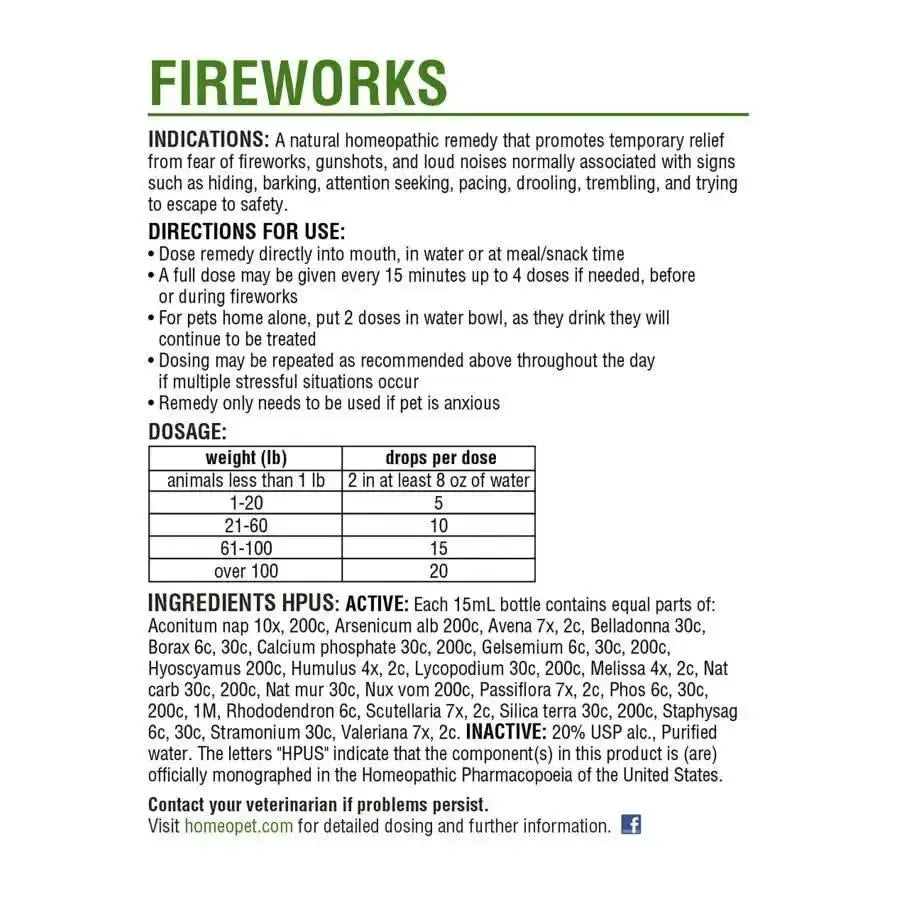 Homeopet® Fireworks Homeopathic Calming Aid for Pets 15 Ml Homeopet®