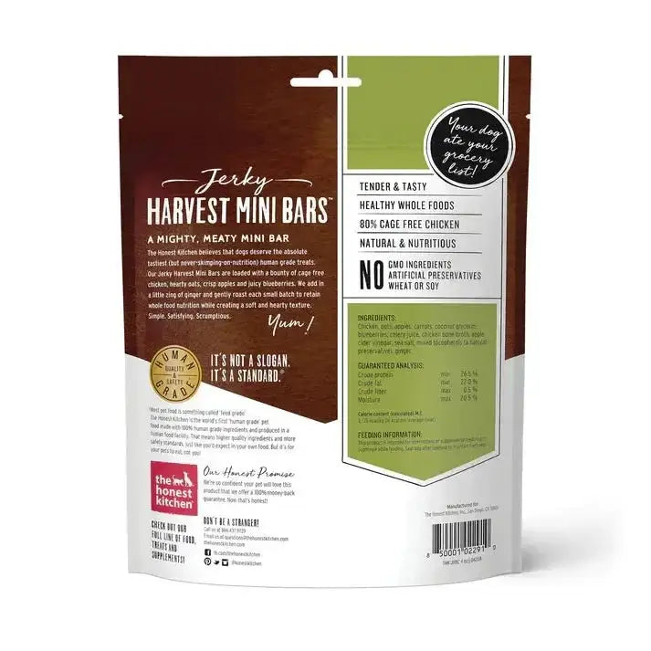 The Honest Kitchen Jerky Harvest Mini Bars Dog Treats - High Protein Meaty Whole Food Snack Bites 4oz - Talis Us