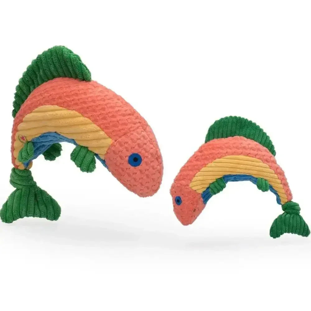 HuggleHounds Raucous Rainbow Trout Knottie Tough Squeaky Plush Dog Toy - Talis Us