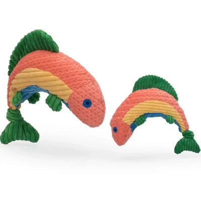 HuggleHounds Raucous Rainbow Trout Knottie Tough Squeaky Plush Dog Toy - Talis Us