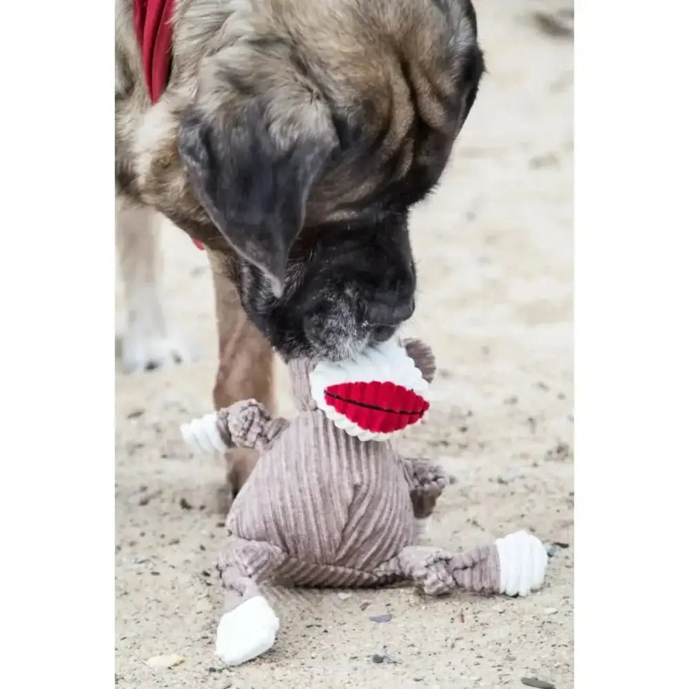 HuggleHounds Sock Monkey Durable Plush Corduroy Knottie Squeaky Dog Toy - Talis Us