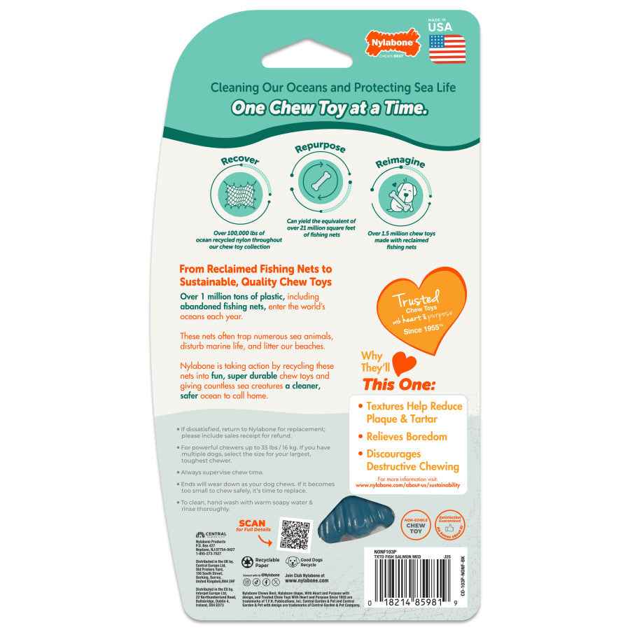 Nylabone Power Chew Love Our Oceans Textured Fish Dog Chew Toy