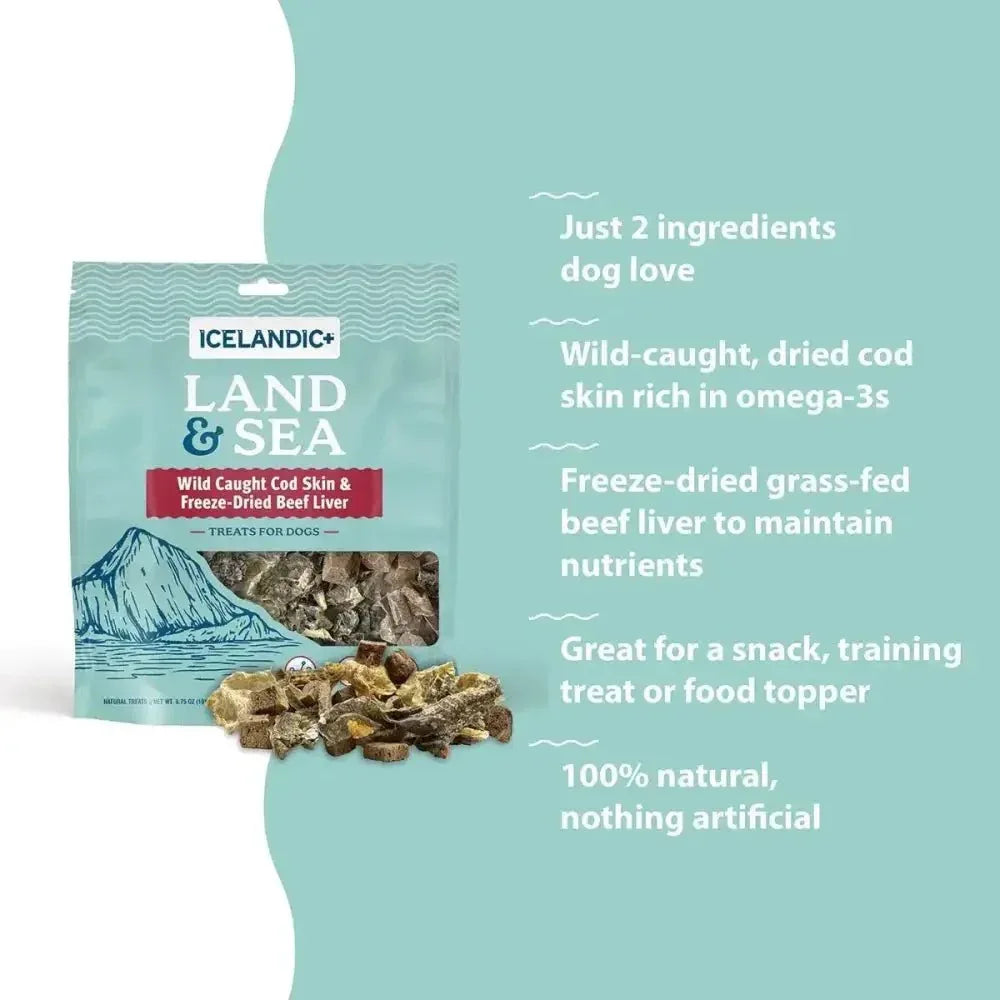 Icelandic+ Land & Sea Cod Skin & Freeze - Dried Beef Dog Treat 2.4 oz - Talis Us
