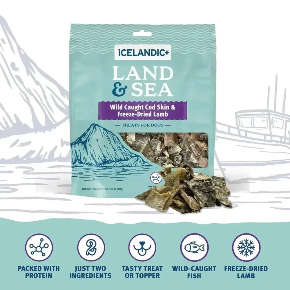 Icelandic+ Land & Sea Cod Skin & Freeze - Dried Lamb Dog Treat 2.4 oz - Talis Us