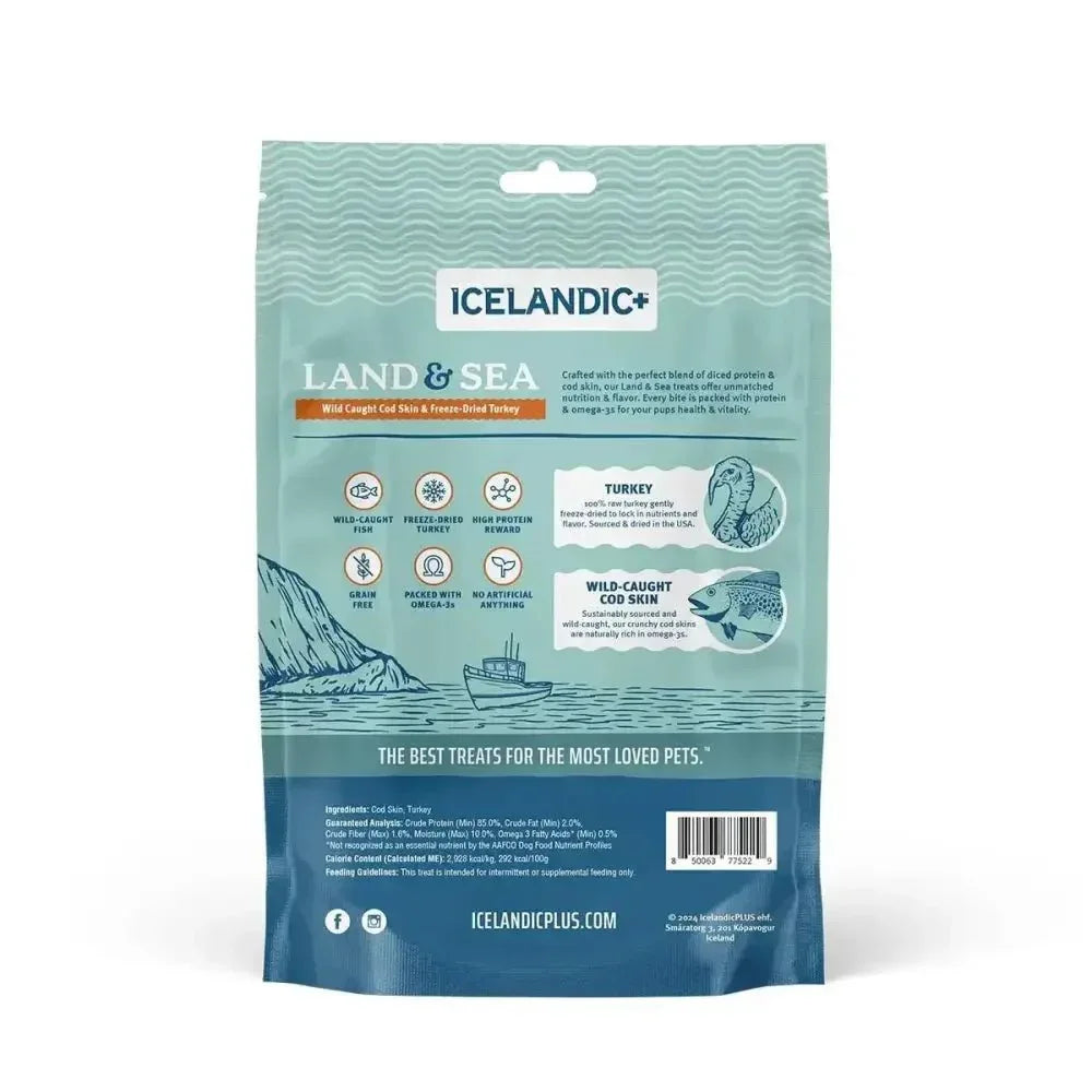 Icelandic+ Land & Sea Cod Skin & Freeze - Dried Turkey Dog Treat 2.4 oz - Talis Us