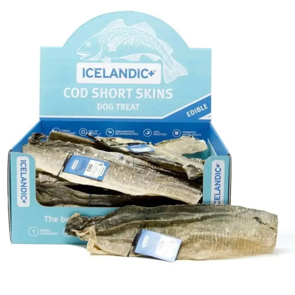 Icelandic+ Wild Caught Skins Dog Treat Cod Short Skins Display - Talis Us