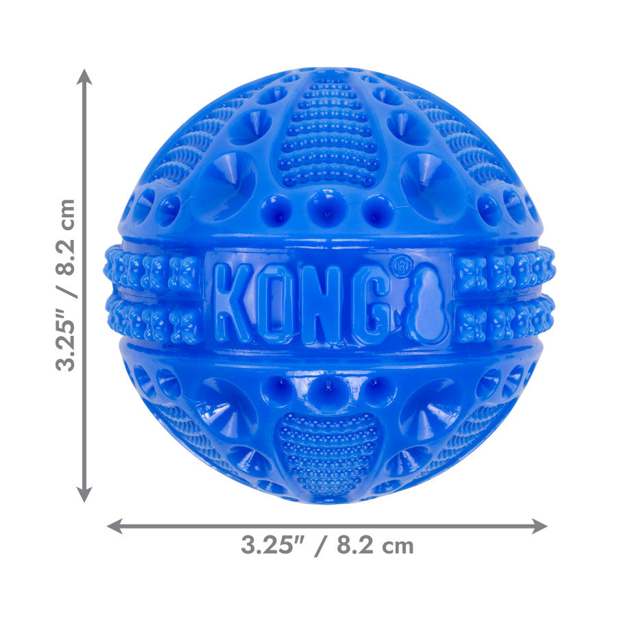 KONG Corestrength Ball Dog Toy in blue, 3.25 inches in diameter, featuring textured surfaces for enhanced grip and durability