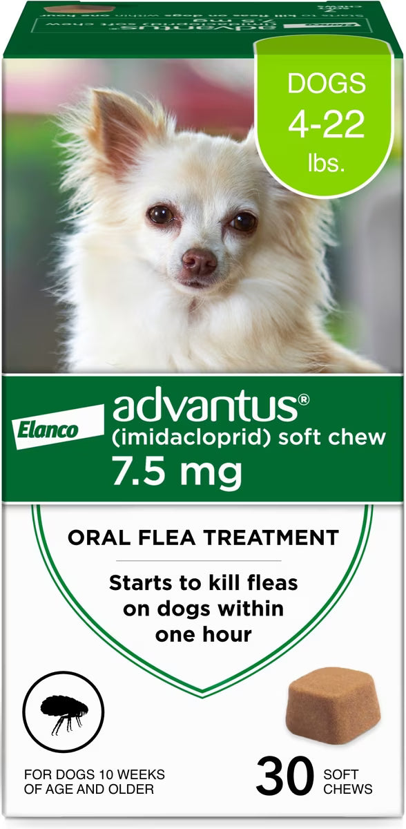 Talis Us Advantus Soft Chews for Dogs, 7.5 mg, 30 count, oral flea treatment for small to medium dogs (4-22 lbs).