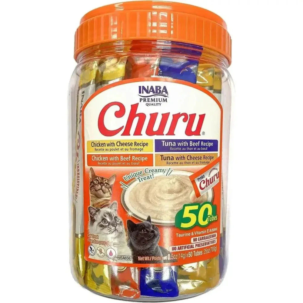 Inaba Churu Beef & Cheese Variety Creamy Puree Lickable Cat Treats 50 Tubes - Talis Us