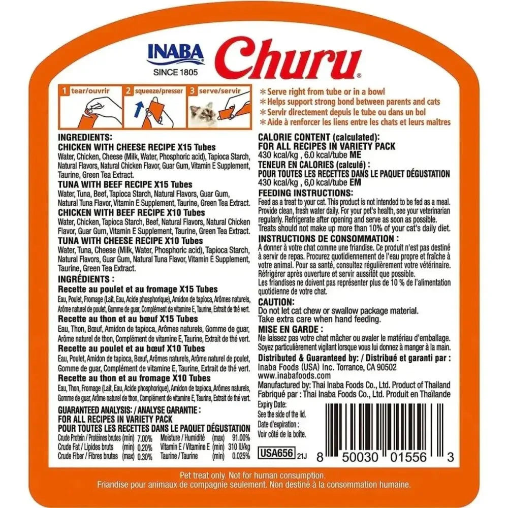 Inaba Churu Beef & Cheese Variety Creamy Puree Lickable Cat Treats 50 Tubes - Talis Us