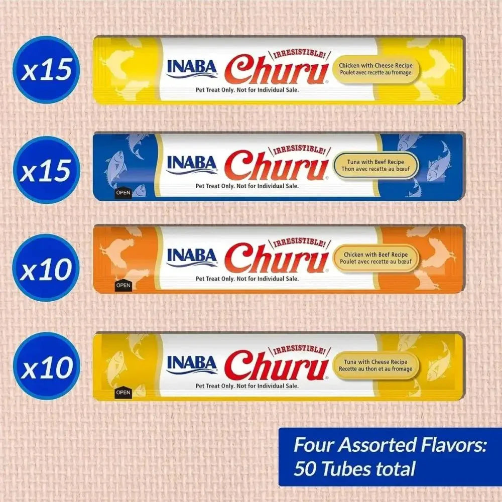 Inaba Churu Beef & Cheese Variety Creamy Puree Lickable Cat Treats 50 Tubes - Talis Us