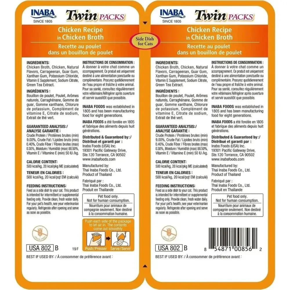 Inaba Twin Packs Chicken Recipe in Chicken Broth for Cats - Talis Us