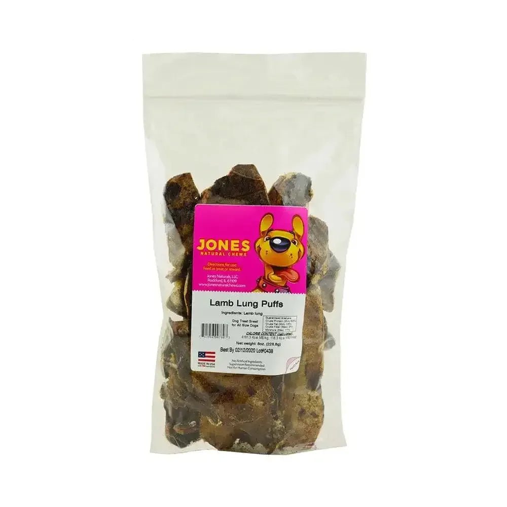 Jones Natural Chews Lamb Lung Puff Dog Chews 8 Oz - Talis Us