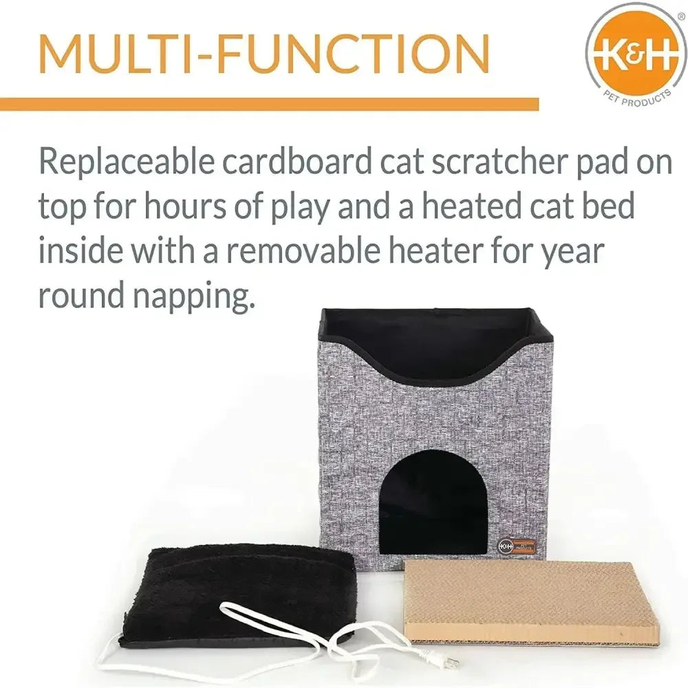 K&H PET PRODUCTS Thermo-Kitty Playhouse Heated Cat House & Cat Scratcher, 12" x 14" x 15" 4W K&H Pet Products