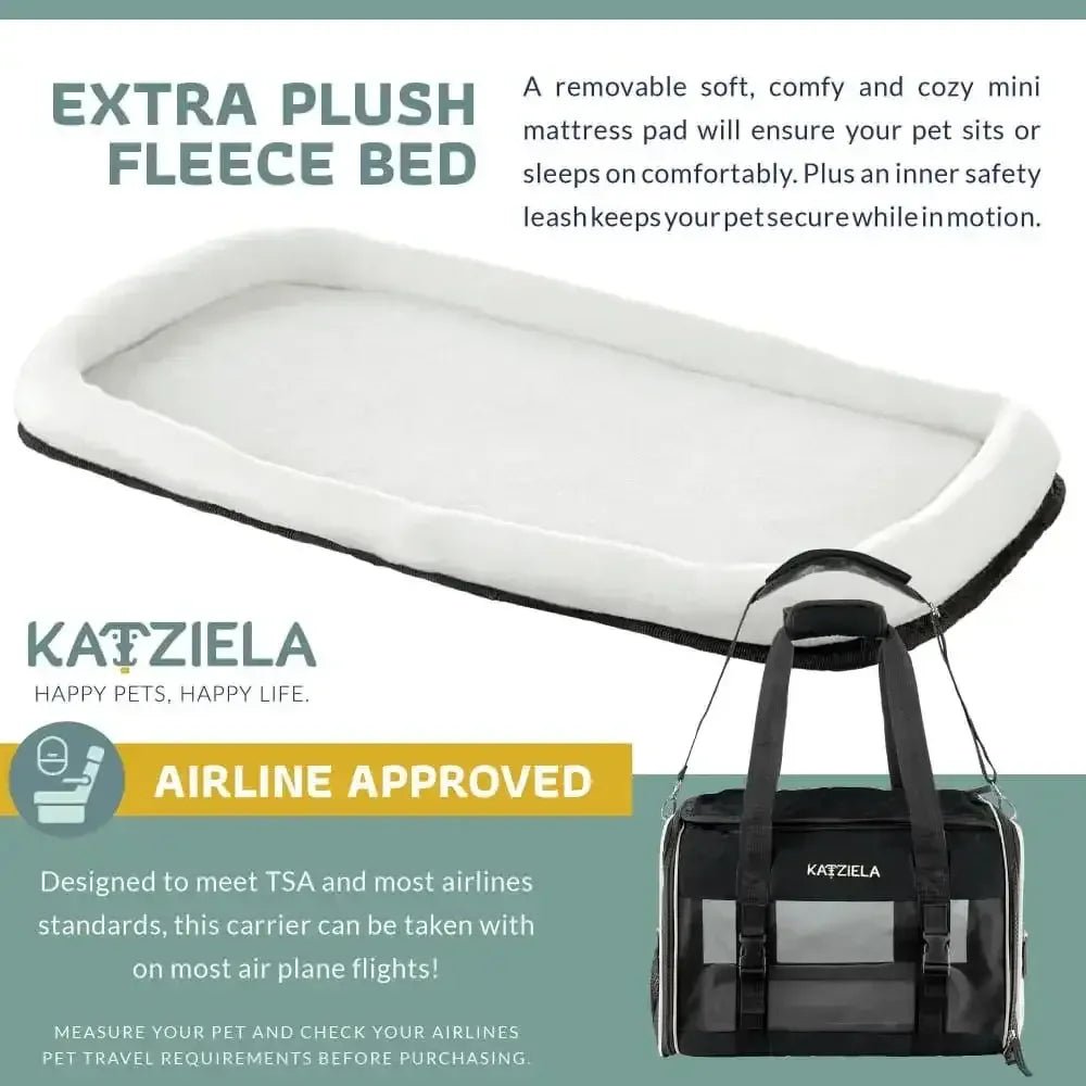 Katziela Deluxe Quilted Airline Approved Pet Dog & Cat Carrier for Airplane Travel - Talis Us