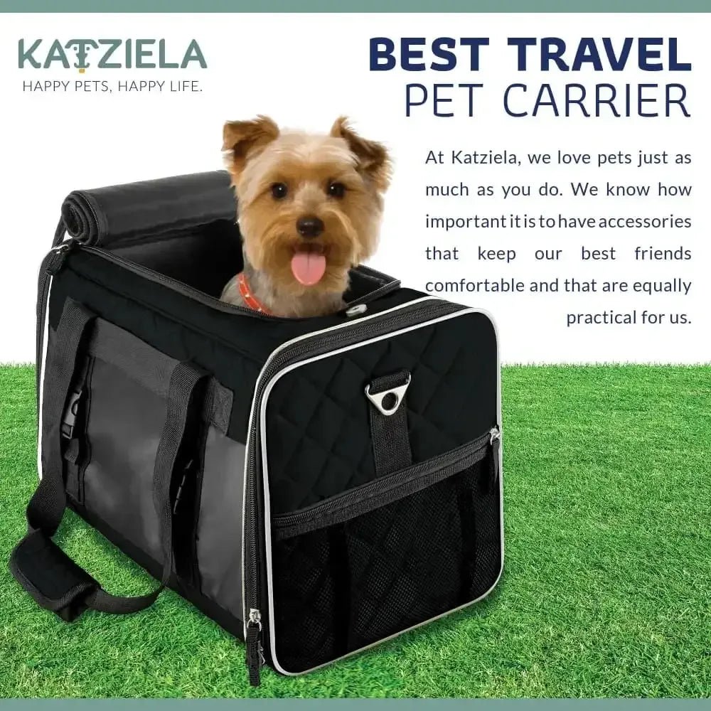 Katziela Deluxe Quilted Airline Approved Pet Dog & Cat Carrier for Airplane Travel - Talis Us