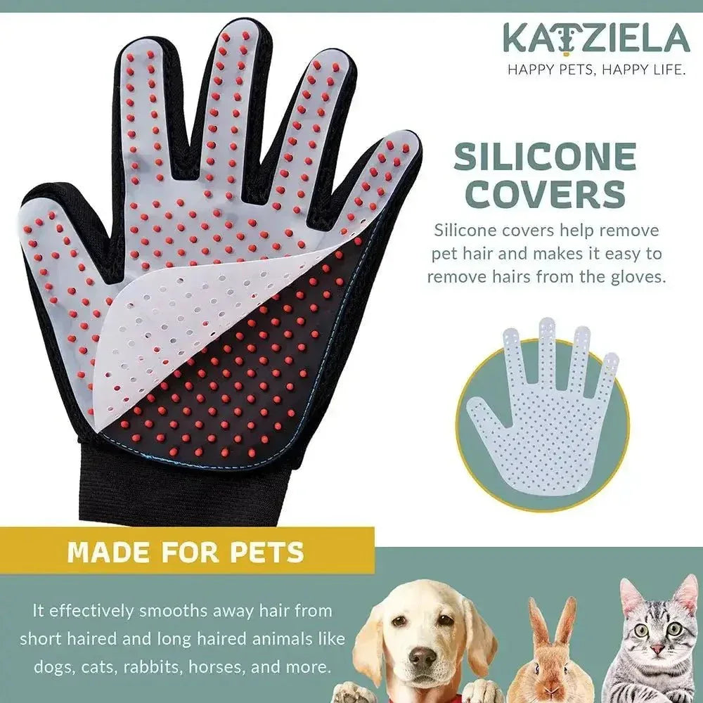 Katziela® Gentle Pet Grooming Gloves Dog, Cat, Horse & Small Pets Shedding - Talis Us